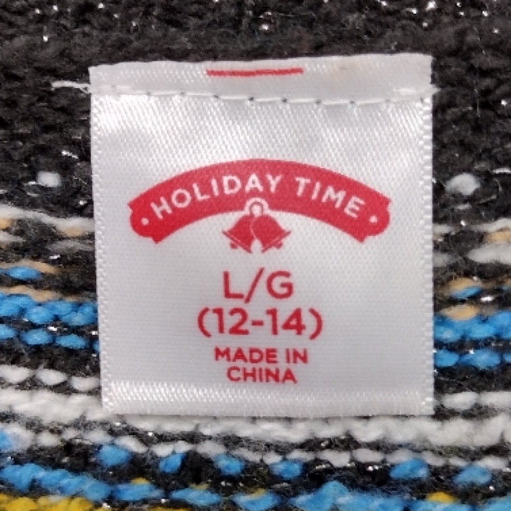 Holiday Time Polar Bear Sweater Womens L Black Blue Boho Retro Holiday Casual - Picture 7 of 8